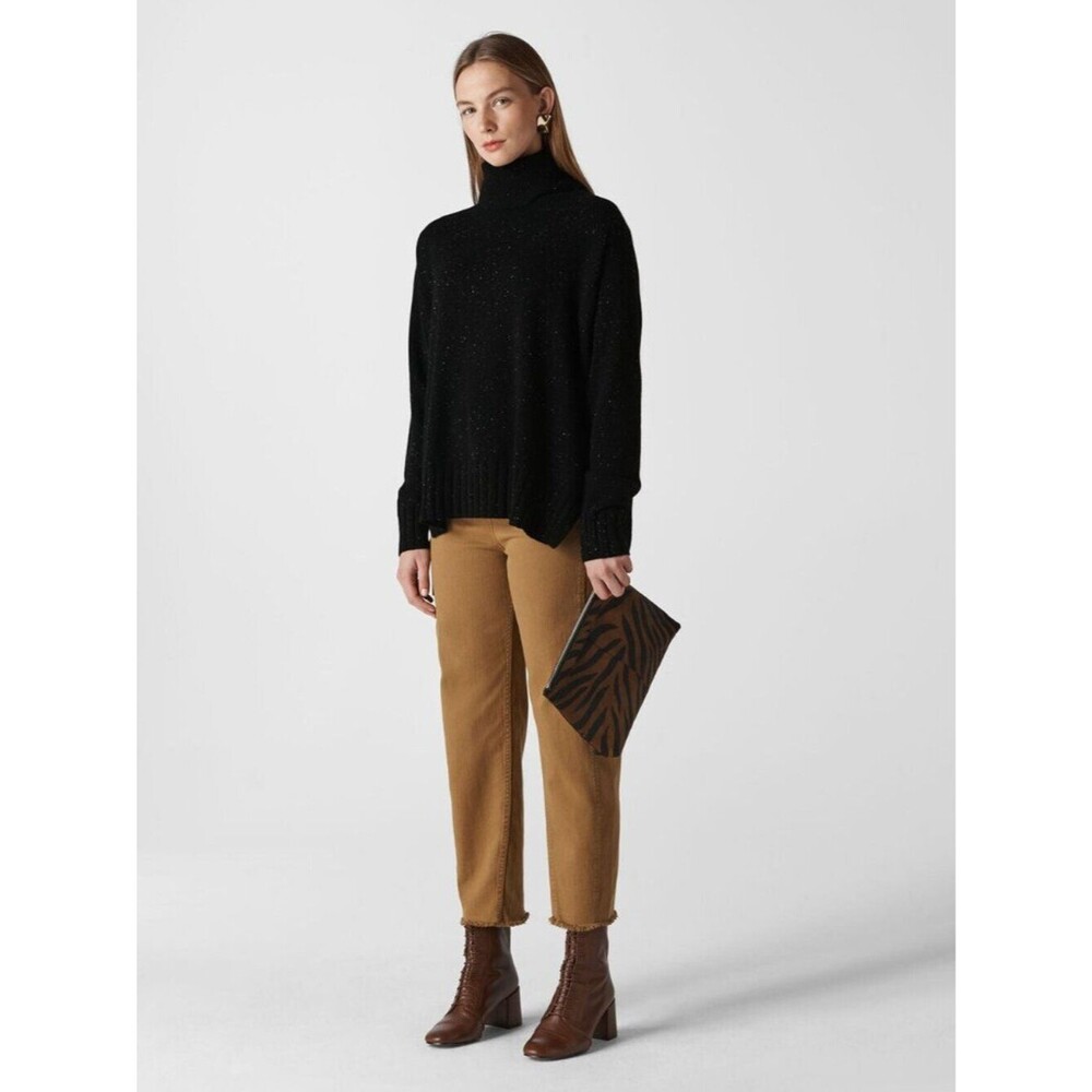 $280 Whisltes Black Speckled Black 100% Cashmere Roll Neck Sweater Size M